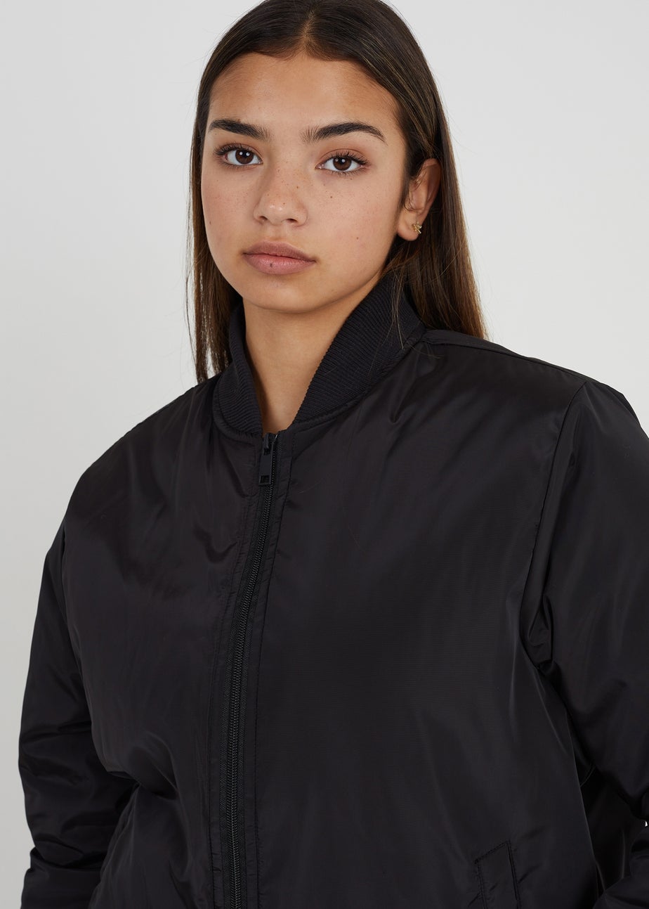 Brave Soul Black Ruched Sleeve Oversized Bomber Jacket