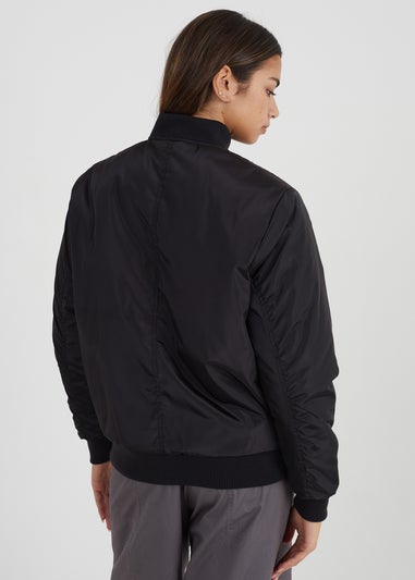 Brave Soul Black Ruched Sleeve Oversized Bomber Jacket