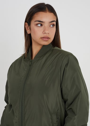 Brave Soul Khaki Ruched Sleeve Oversized Bomber Jacket