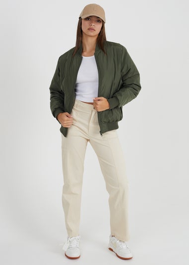 Brave Soul Khaki Ruched Sleeve Oversized Bomber Jacket