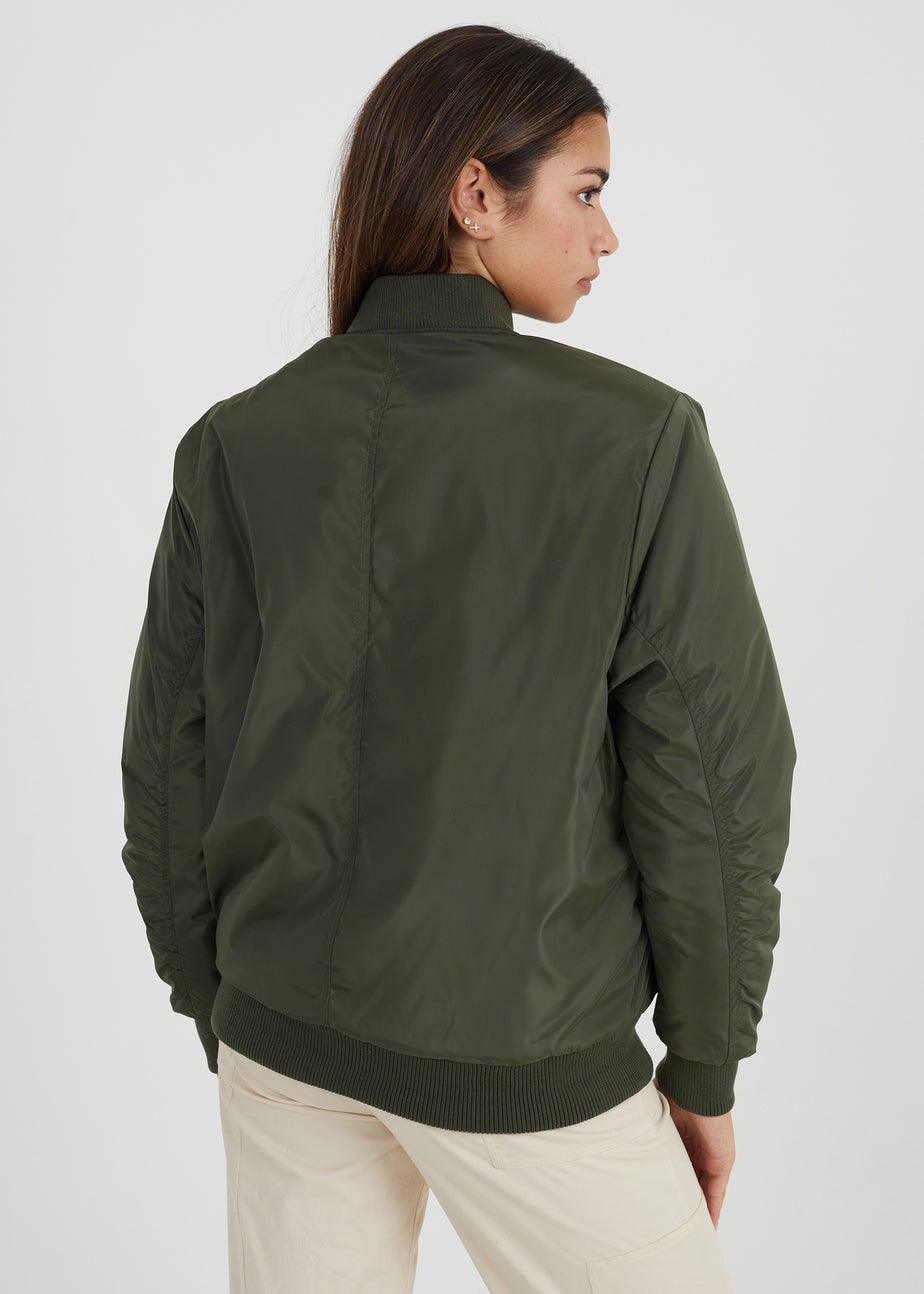 Brave Soul Khaki Ruched Sleeve Oversized Bomber Jacket