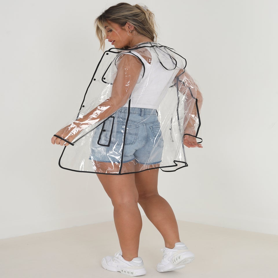 Brave Soul White Hooded Clear Rain Mac With Contrasting Binding