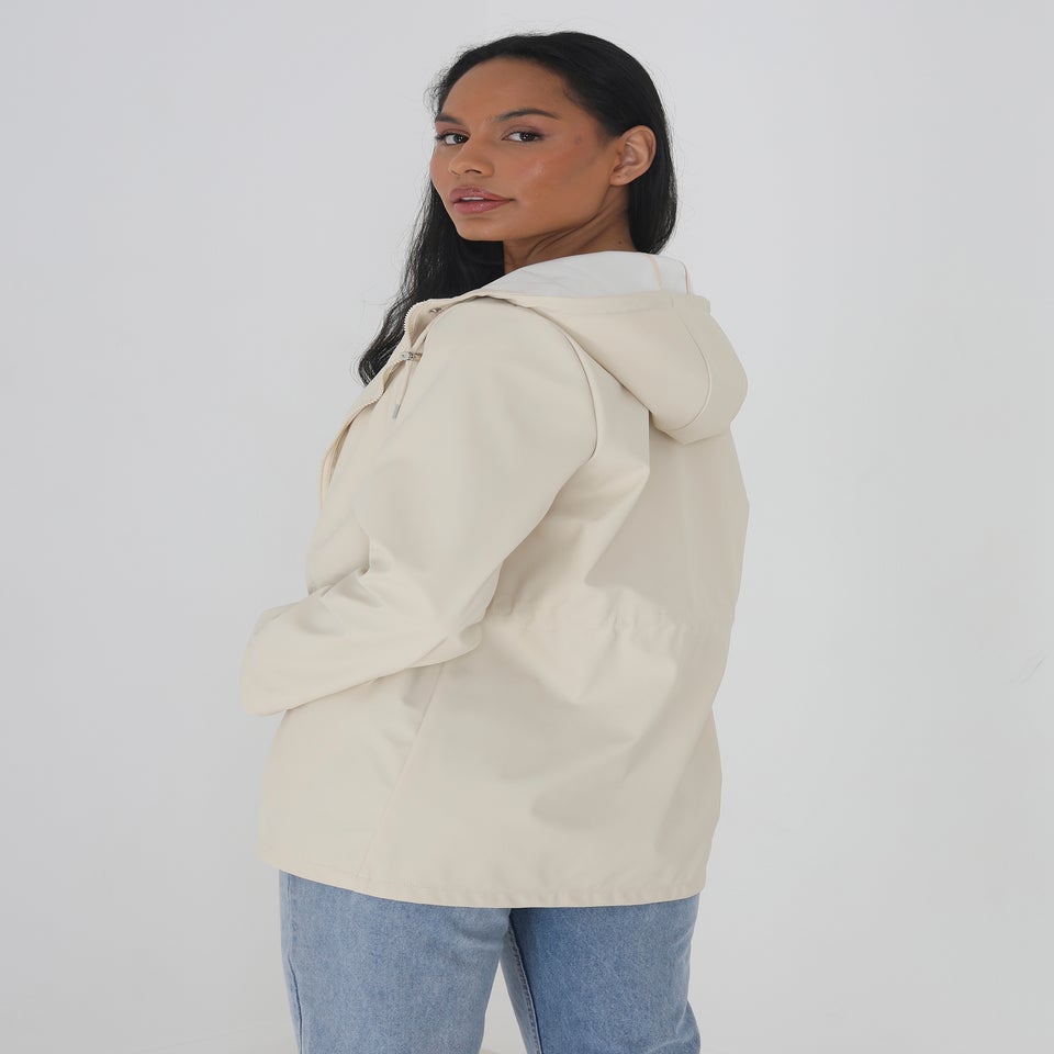 Brave Soul Cream Hooded Rain Mac