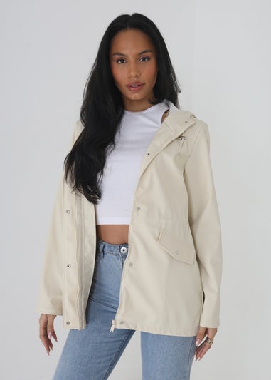 Brave Soul Cream Hooded Rain Mac