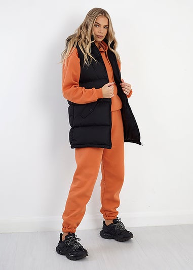 Brave Soul Black Longline Hooded Puffer Gilet