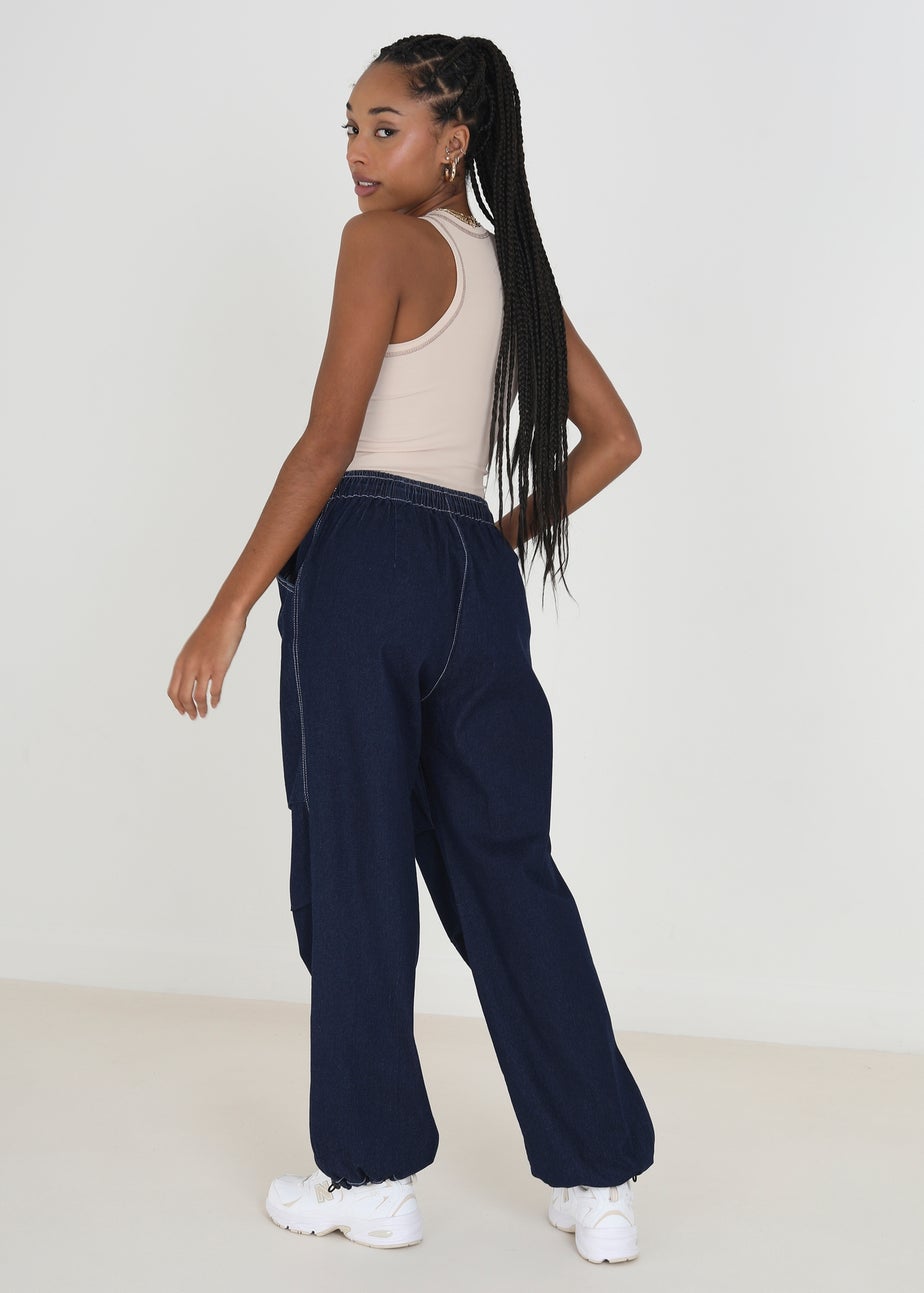 Brave Soul Indigo Denim Style Utility Parachute Trousers