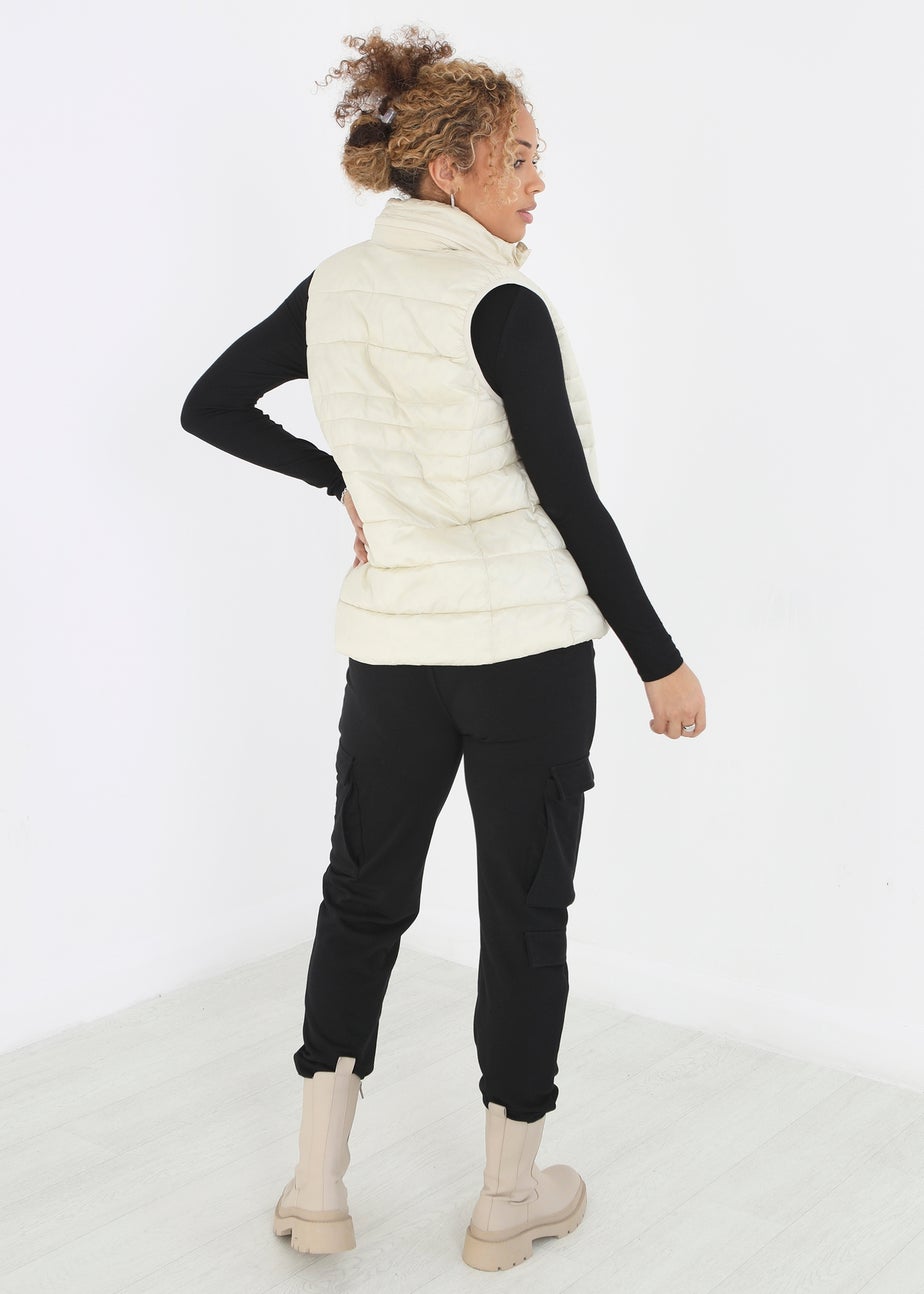 Brave Soul Cream Funnel Neck High Shine Gilet