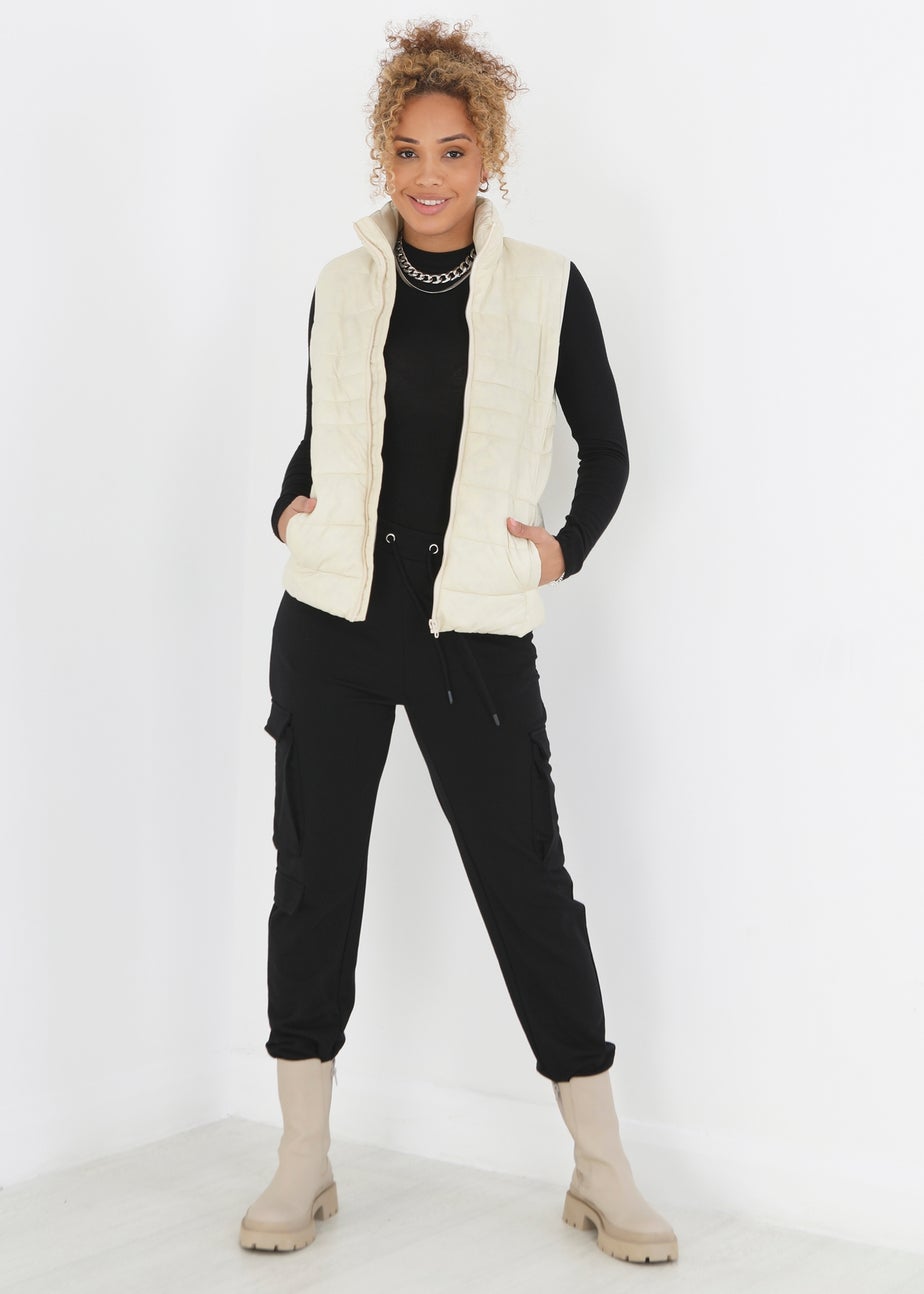 Brave Soul Cream Funnel Neck High Shine Gilet