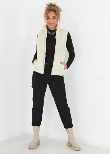 Brave Soul Cream Funnel Neck High Shine Gilet