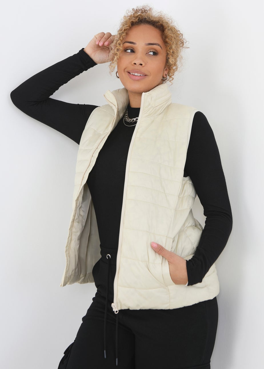 Brave Soul Cream Funnel Neck High Shine Gilet