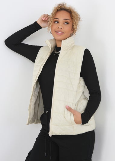 Brave Soul Cream Funnel Neck High Shine Gilet