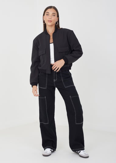 Brave Soul Black Bonded Bomber Style Jacket