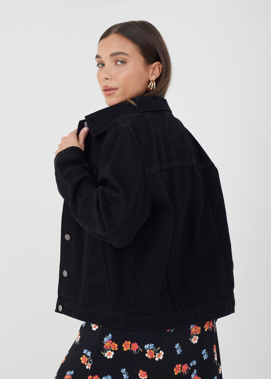 Brave Soul Black Blooms Western Style Denim Jacket