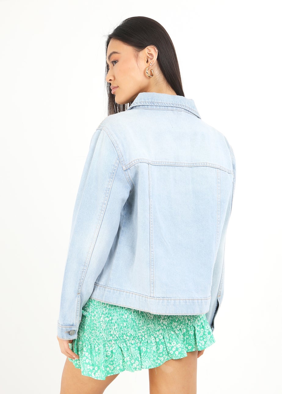 Brave Soul Light Blue Blooms Western Style Denim Jacket