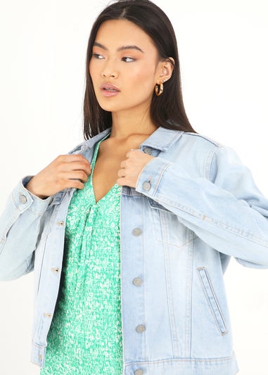 Brave Soul Light Blue Blooms Western Style Denim Jacket