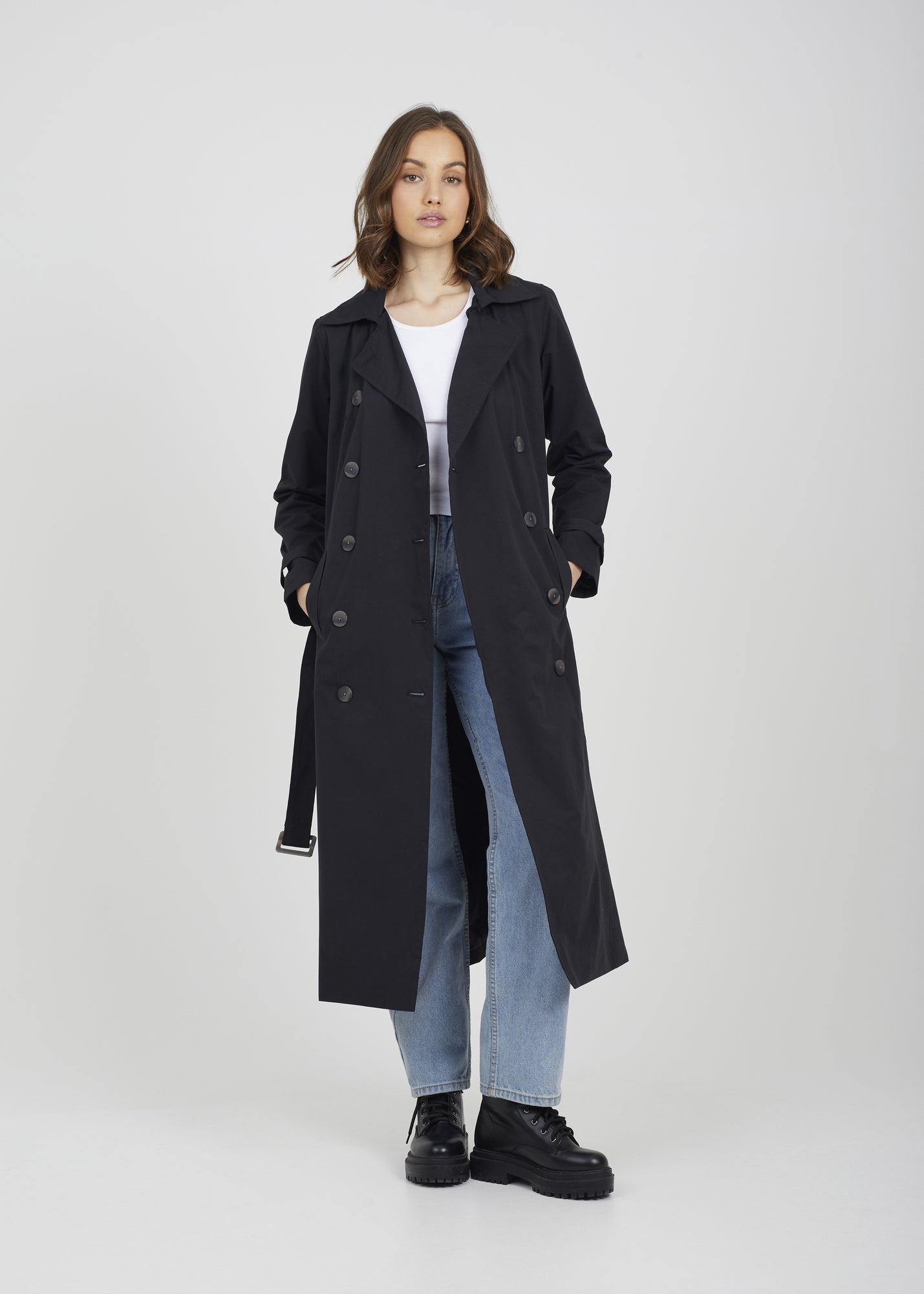 Brave Soul Black Double-Breasted Longline Trench Coat - Matalan