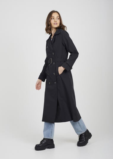 Brave Soul Black Double-Breasted Longline Trench Coat
