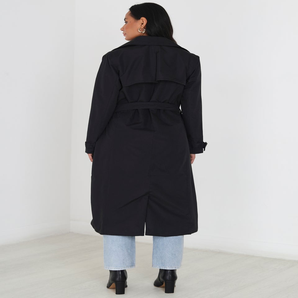 Brave Soul Black Double-Breasted Longline Trench Coat