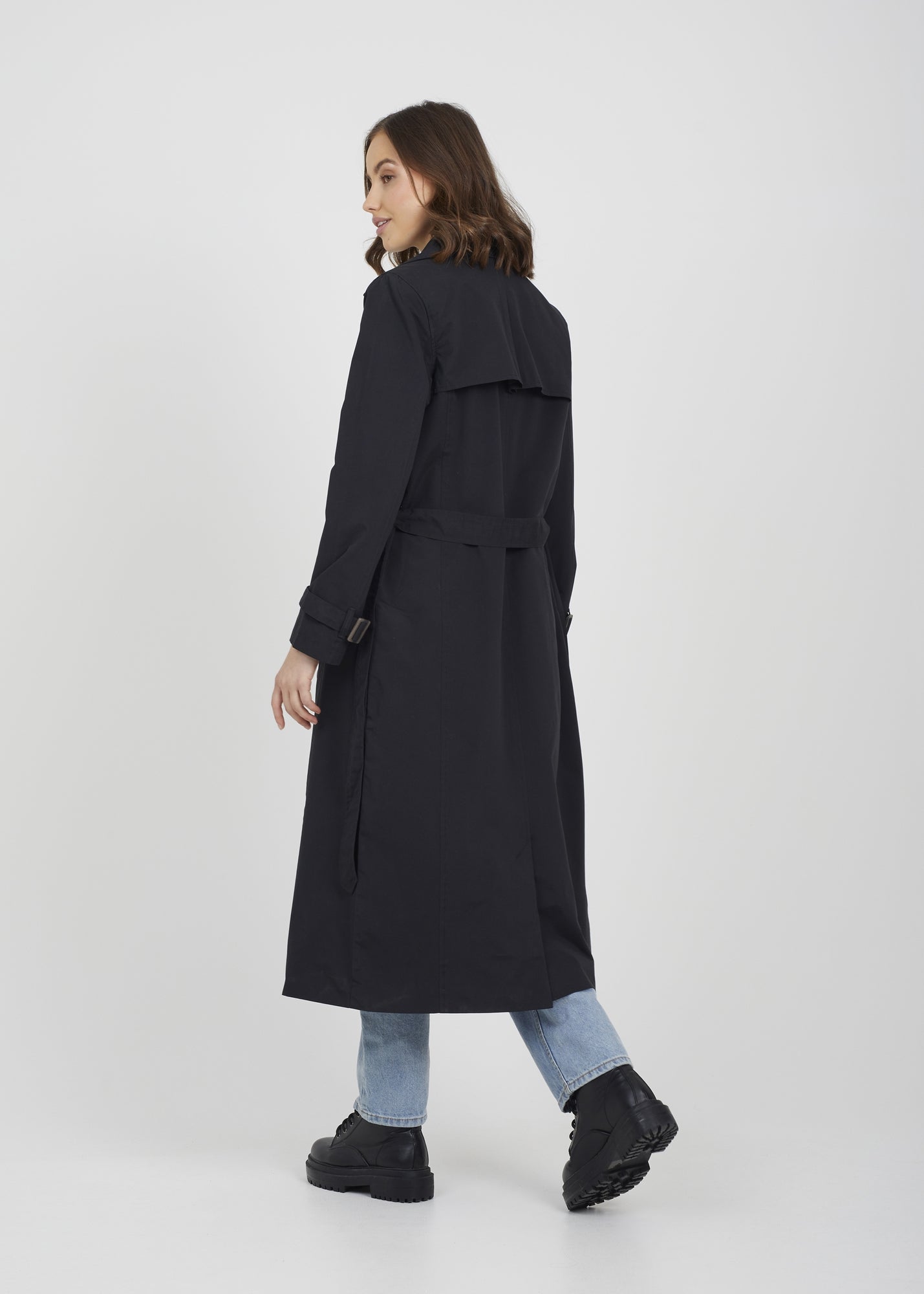 Brave Soul Black Double-Breasted Longline Trench Coat - Matalan
