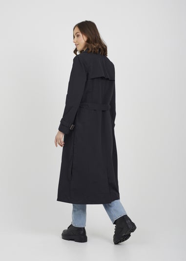 Brave Soul Black Double-Breasted Longline Trench Coat