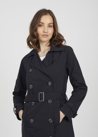 Brave Soul Black Double-Breasted Longline Trench Coat