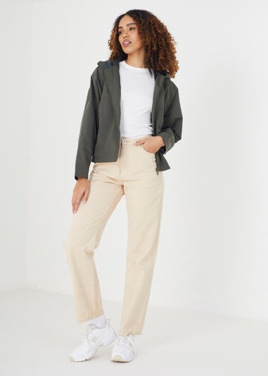 Brave Soul Khaki Cropped Raglan Sleeve Jacket With Hood