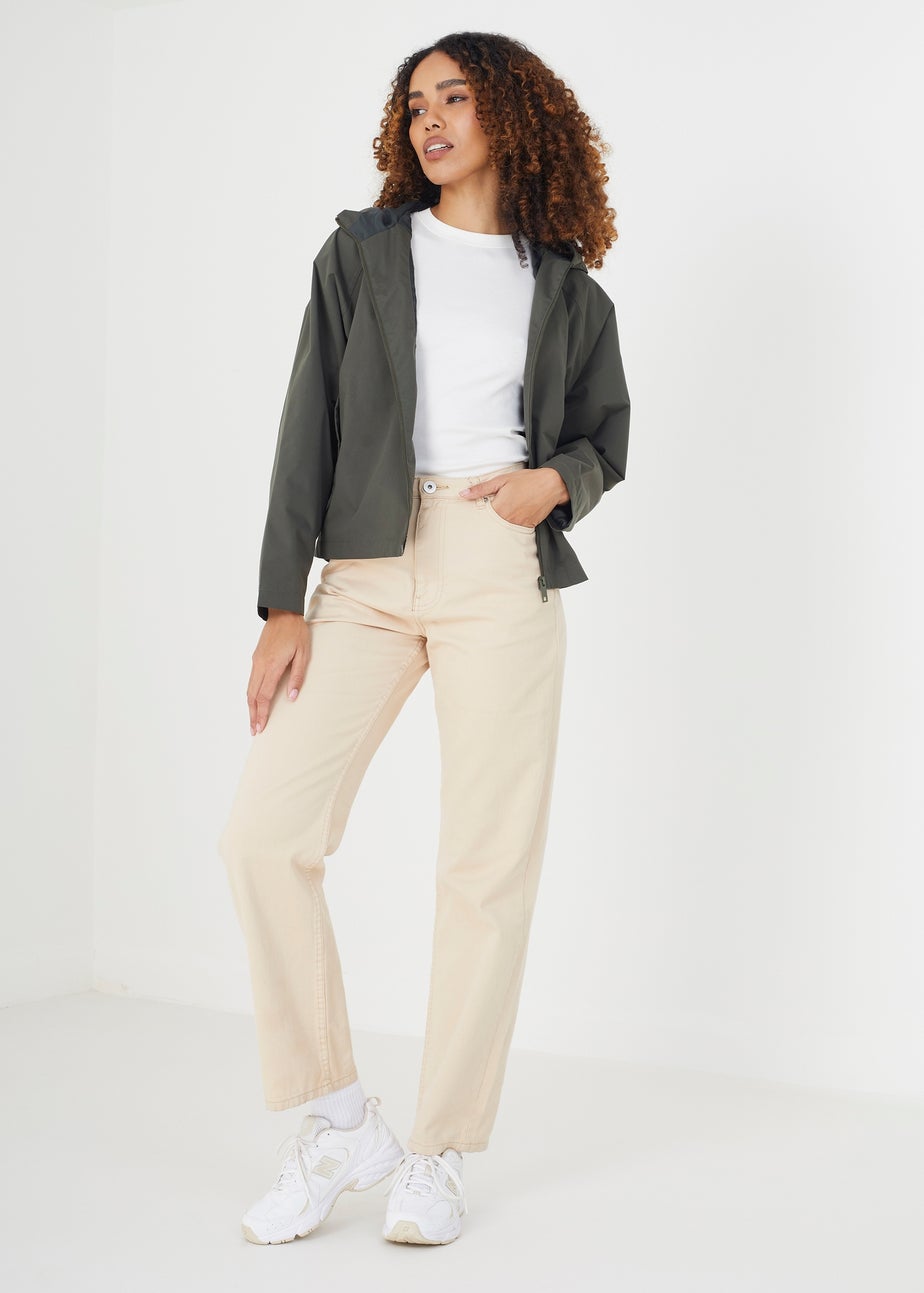 Brave Soul Khaki Cropped Raglan Sleeve Jacket With Hood
