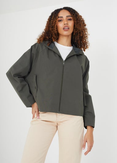 Brave Soul Khaki Cropped Raglan Sleeve Jacket With Hood