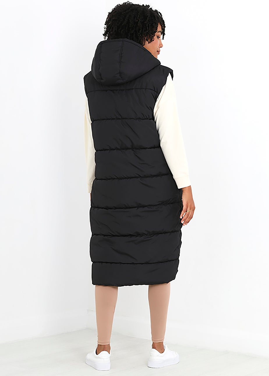 Brave Soul Black Longline Gilet With Fixed Hood