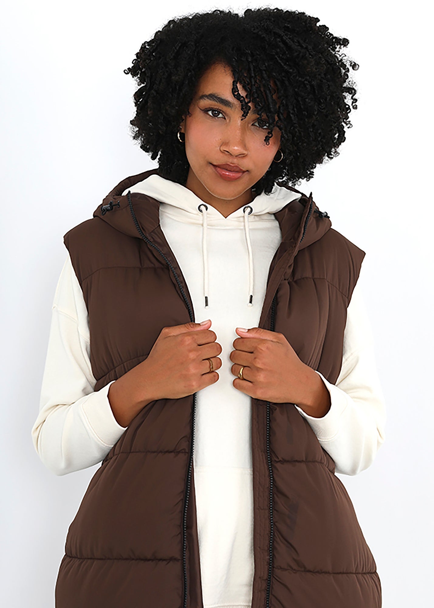 Brave Soul Chocolate Longline Gilet With Fixed Hood - Matalan