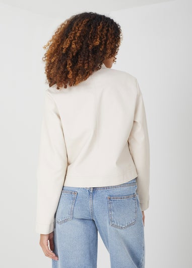 Brave Soul Stone Faux Leather Round Neck Biker Jacket