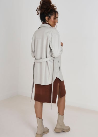 Brave Soul Stone Faux Leather Self Tie Shacket