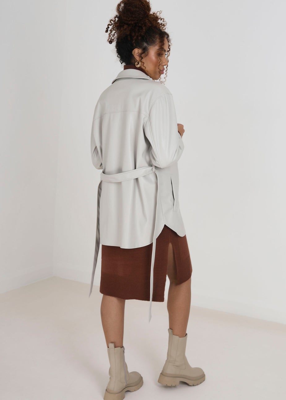 Brave Soul Stone Faux Leather Self Tie Shacket