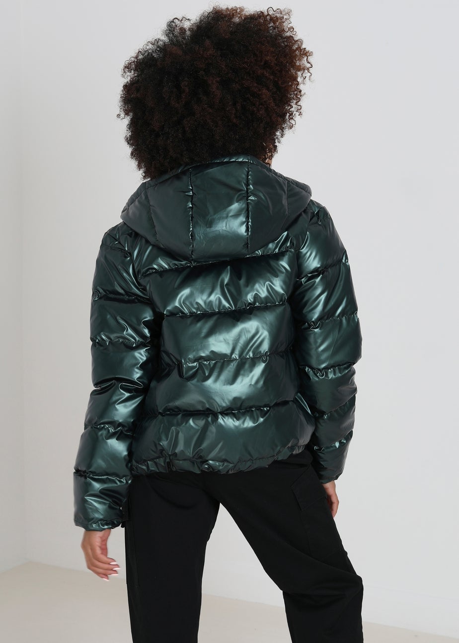 Brave Soul Dark Green Metallic Padded Puffer Jacket