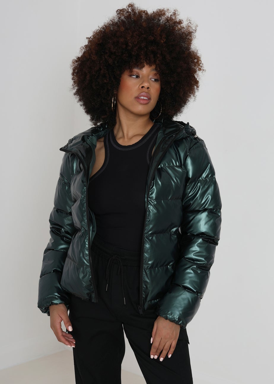 Brave Soul Dark Green Metallic Padded Puffer Jacket