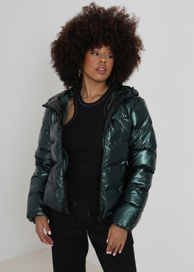 Brave Soul Dark Green Metallic Padded Puffer Jacket