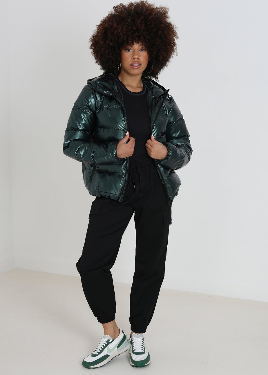 Brave Soul Dark Green Metallic Padded Puffer Jacket