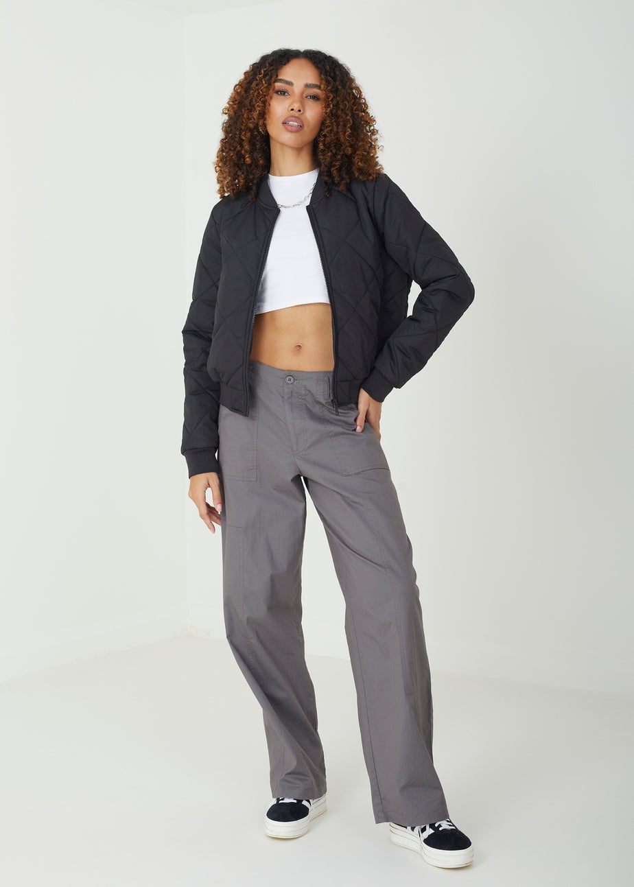 Brave Soul Black Diamond Quilted Bomber Jacket