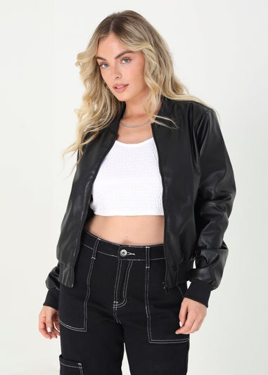 Brave Soul Black PU Faux Leather Bomber Jacket