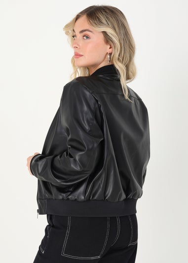 Brave Soul Black PU Faux Leather Bomber Jacket
