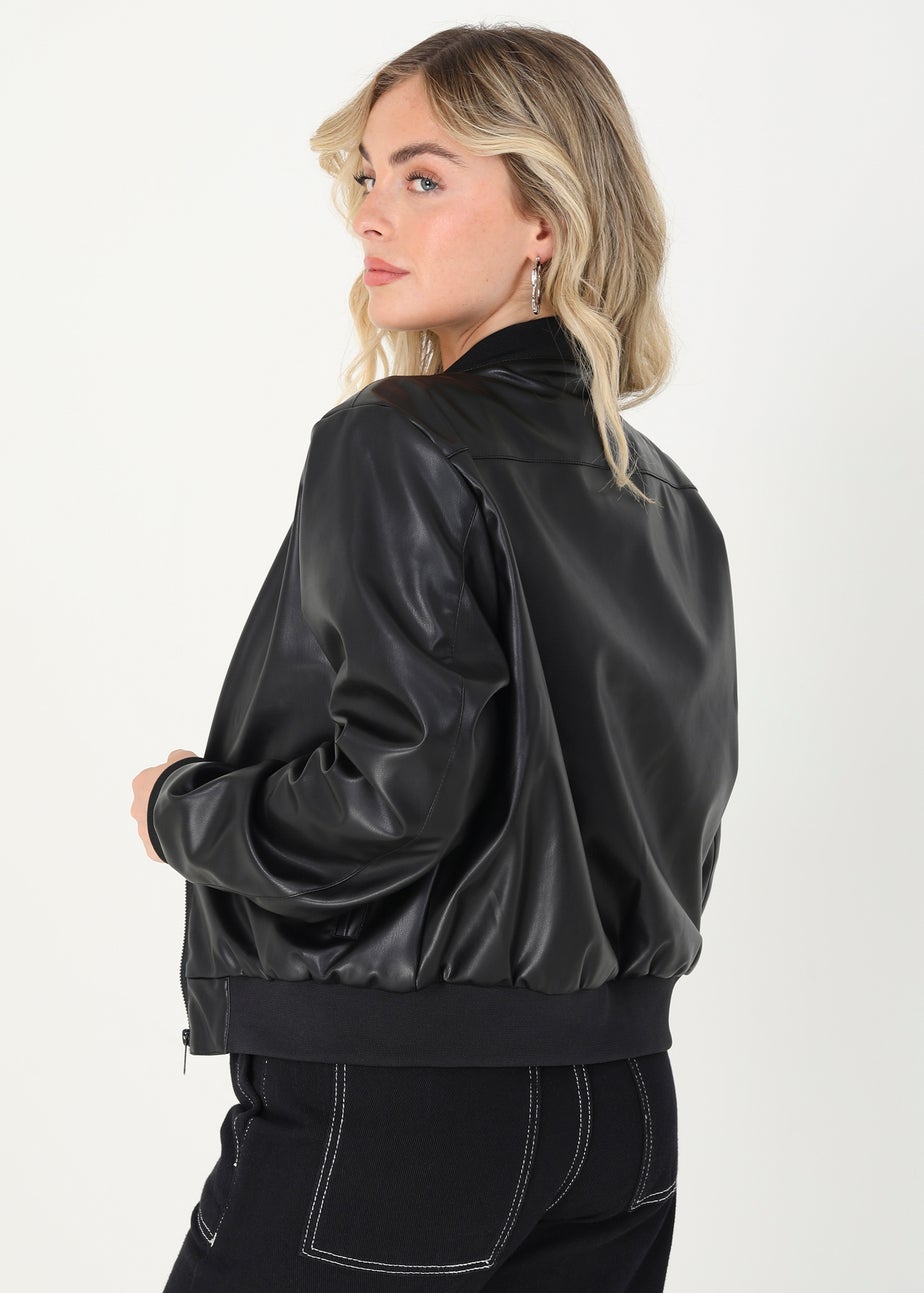 Brave Soul Black PU Faux Leather Bomber Jacket