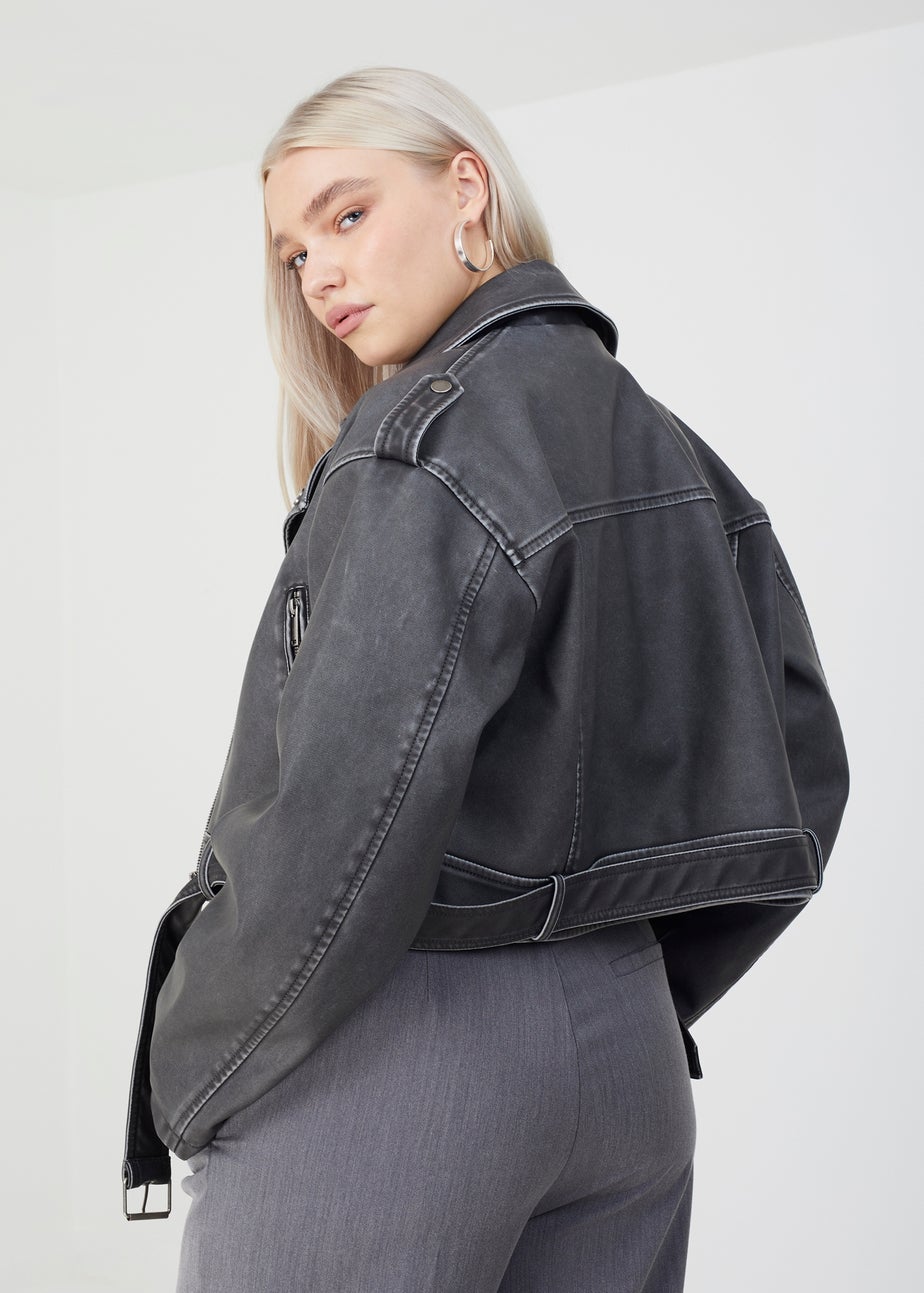 Brave Soul Black Faux Leather Cropped Biker Jacket