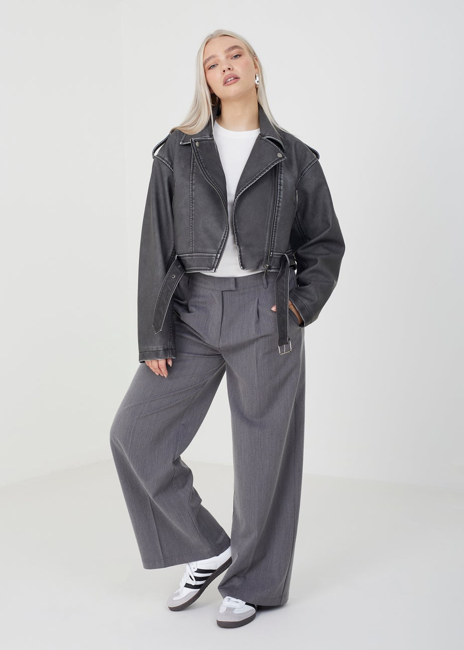 Brave Soul Black Faux Leather Cropped Biker Jacket