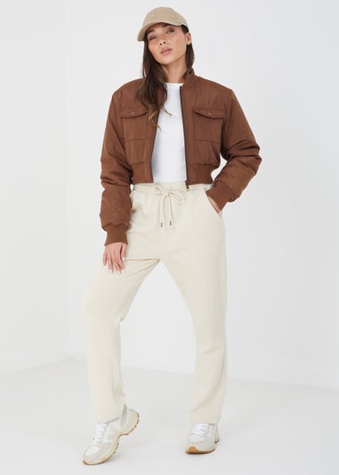 Brave Soul Tan Cropped Bomber Jacket