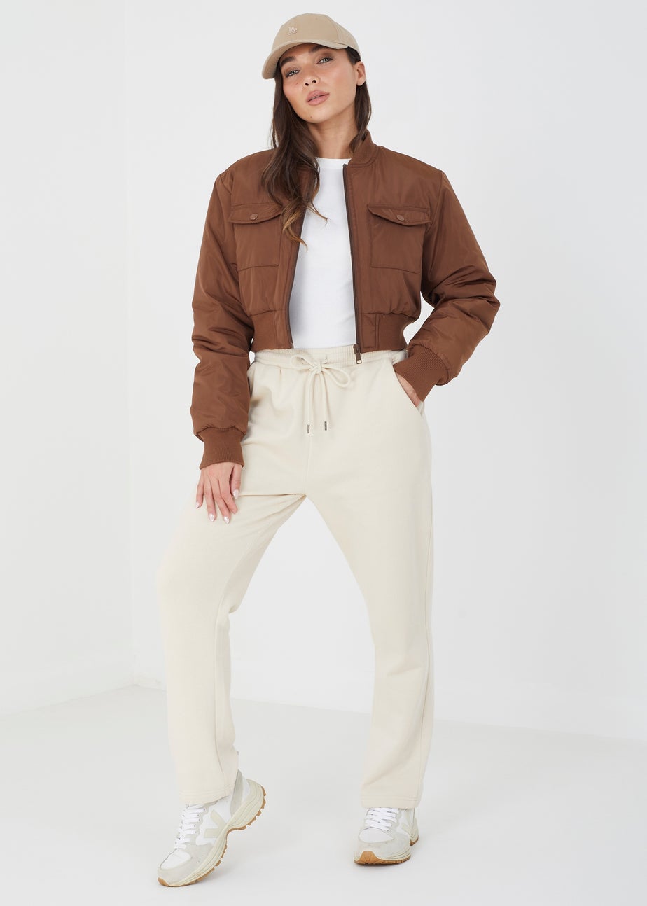 Brave Soul Tan Cropped Bomber Jacket