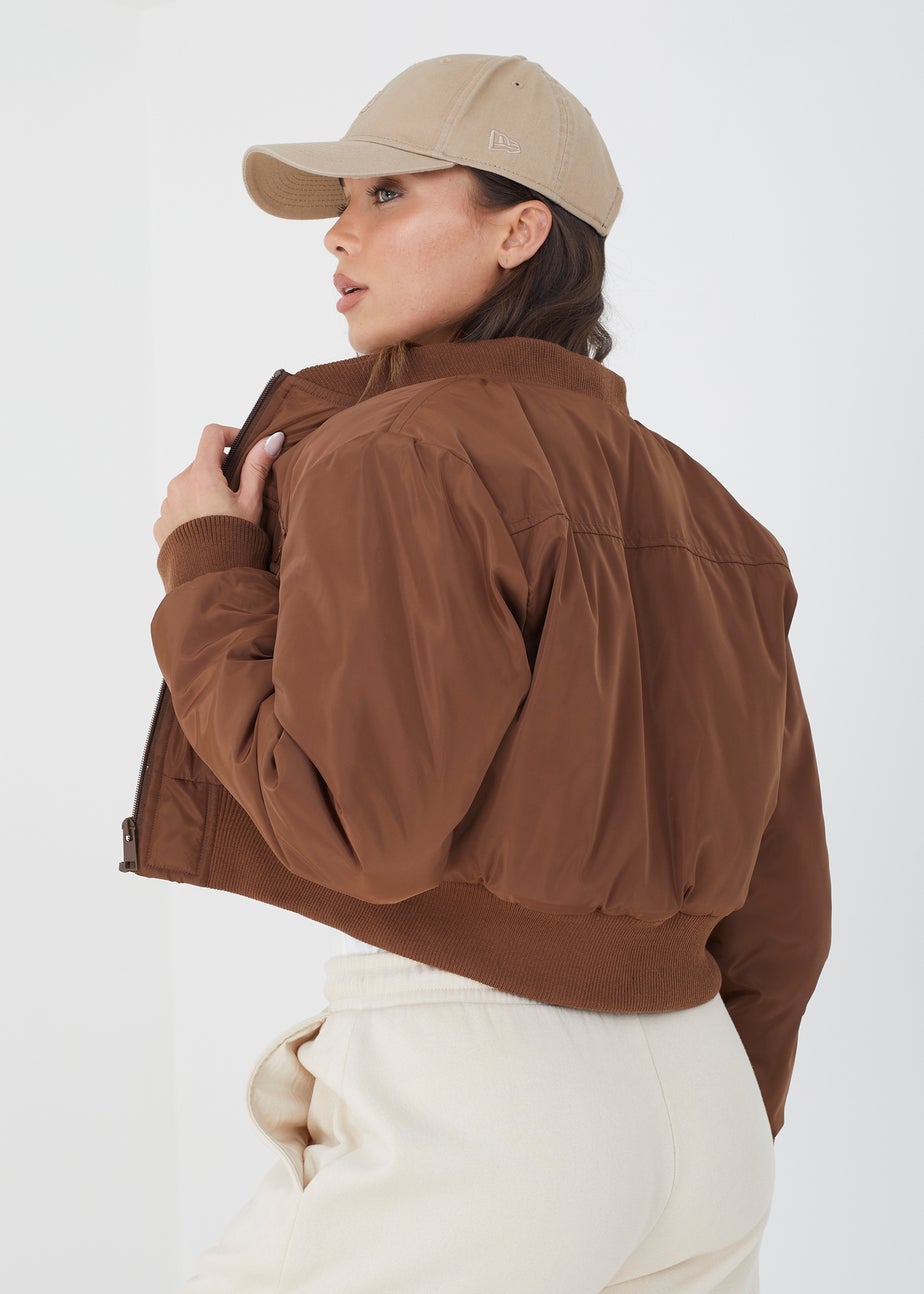 Brave Soul Tan Cropped Bomber Jacket