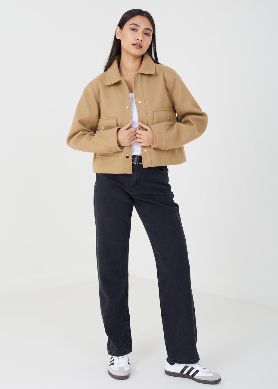 Brave Soul Beige Faux Wool Swing Jacket