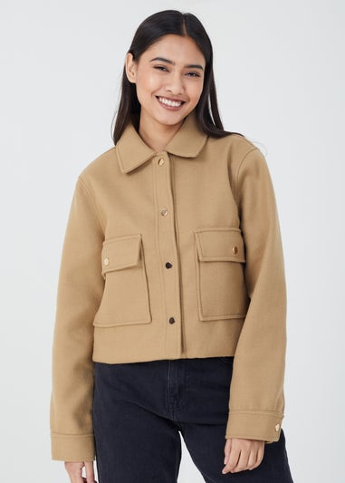Brave Soul Beige Faux Wool Swing Jacket