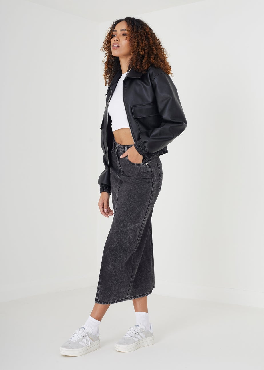 Brave Soul Black Faux Leather Zip Through Bomber Jacket