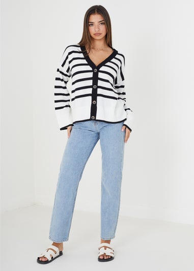 Brave Soul Ivory V-Neck Striped Cardigan